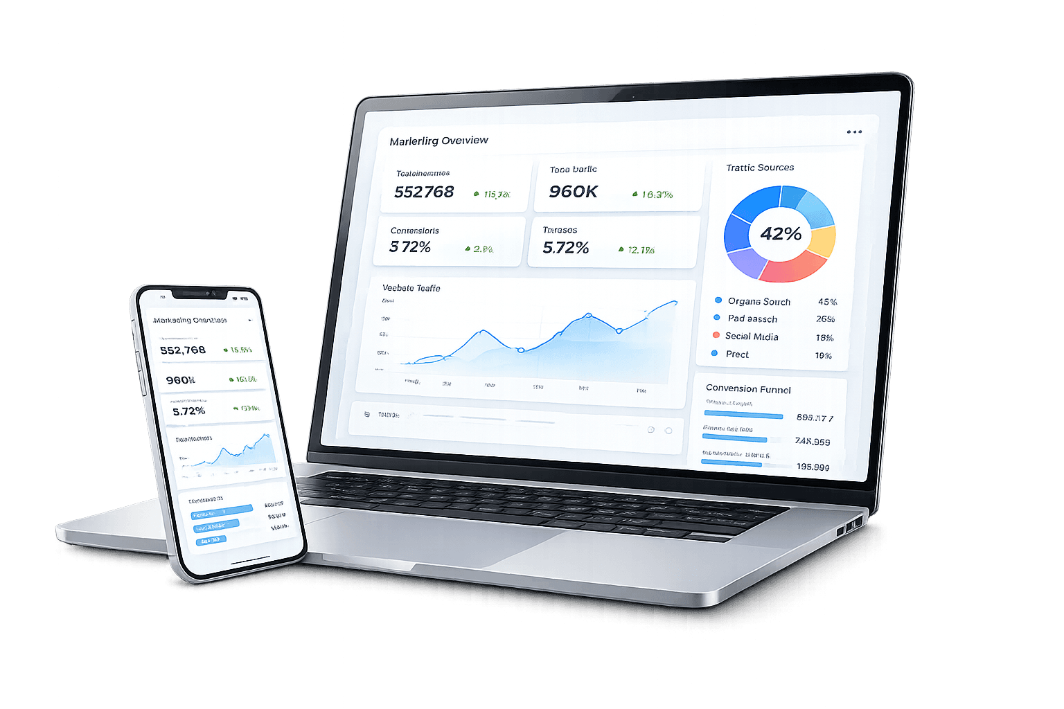 Digital marketing performance dashboard displayed on laptop and mobile